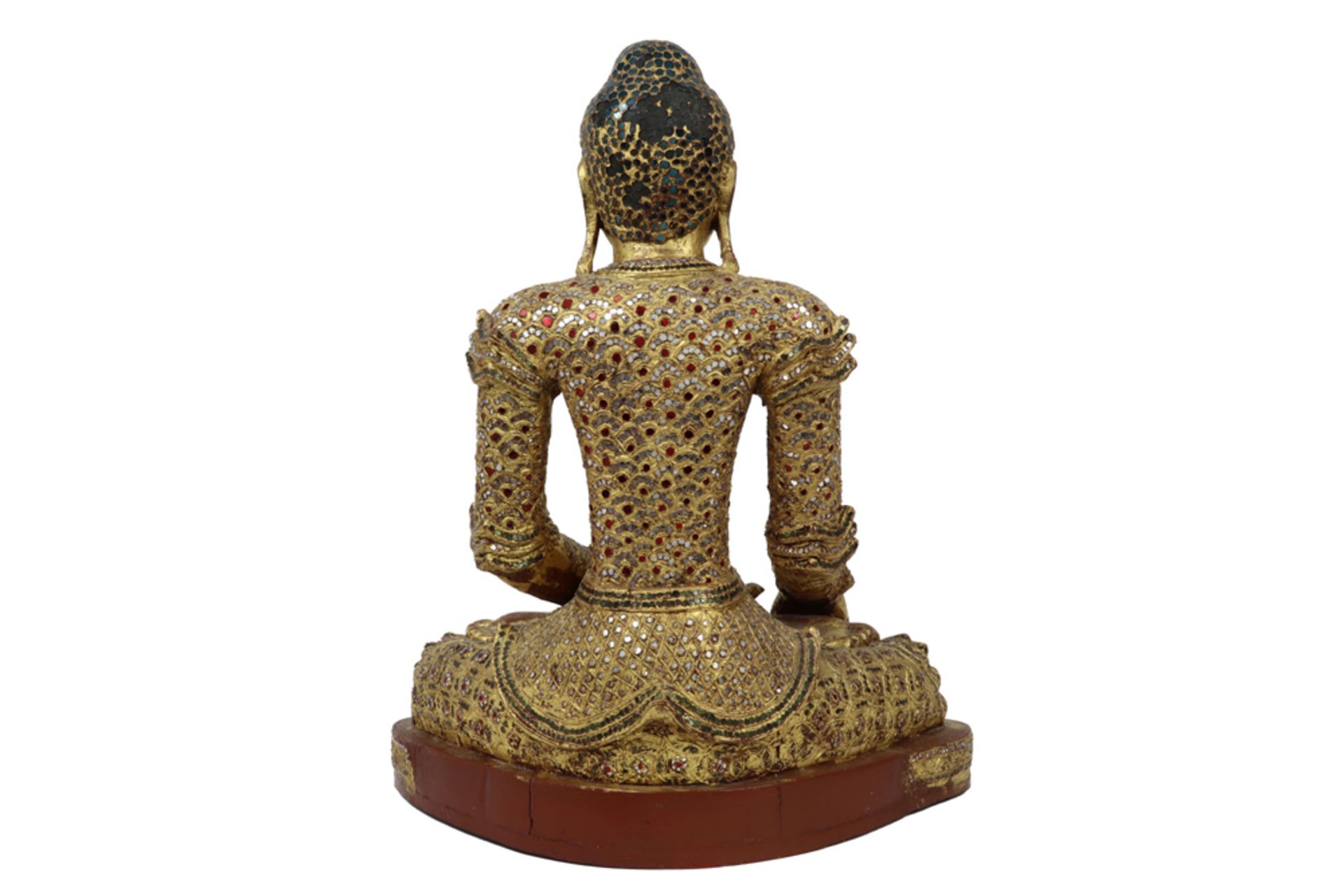 antique Burmese Mandalay period "Buddha" sculpture in gilded wood with inlay of glass || Antieke - Bild 4 aus 4