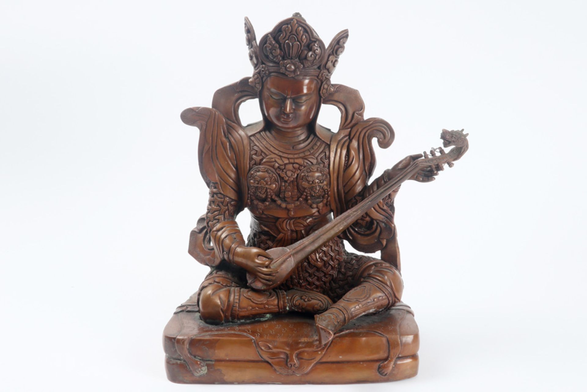 Tibetan "protecting four Heavenly kings" sculpture in copper alloy with brown patina , with its