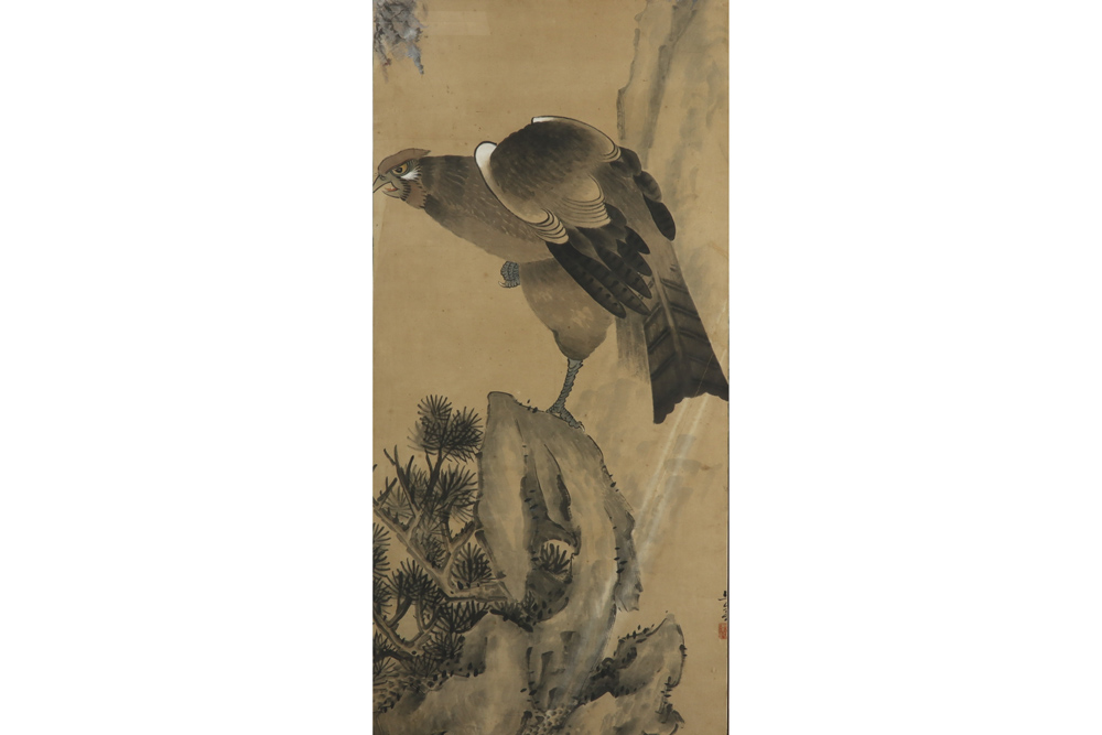 framed Chinese painting || Ingekaderde Chinese schildering : "Landschap met adelaar" - 100 x 47