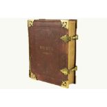 19th Cent. leather bound bible with mountings in brass, dated 1864 || Negentiende eeuwse in leder