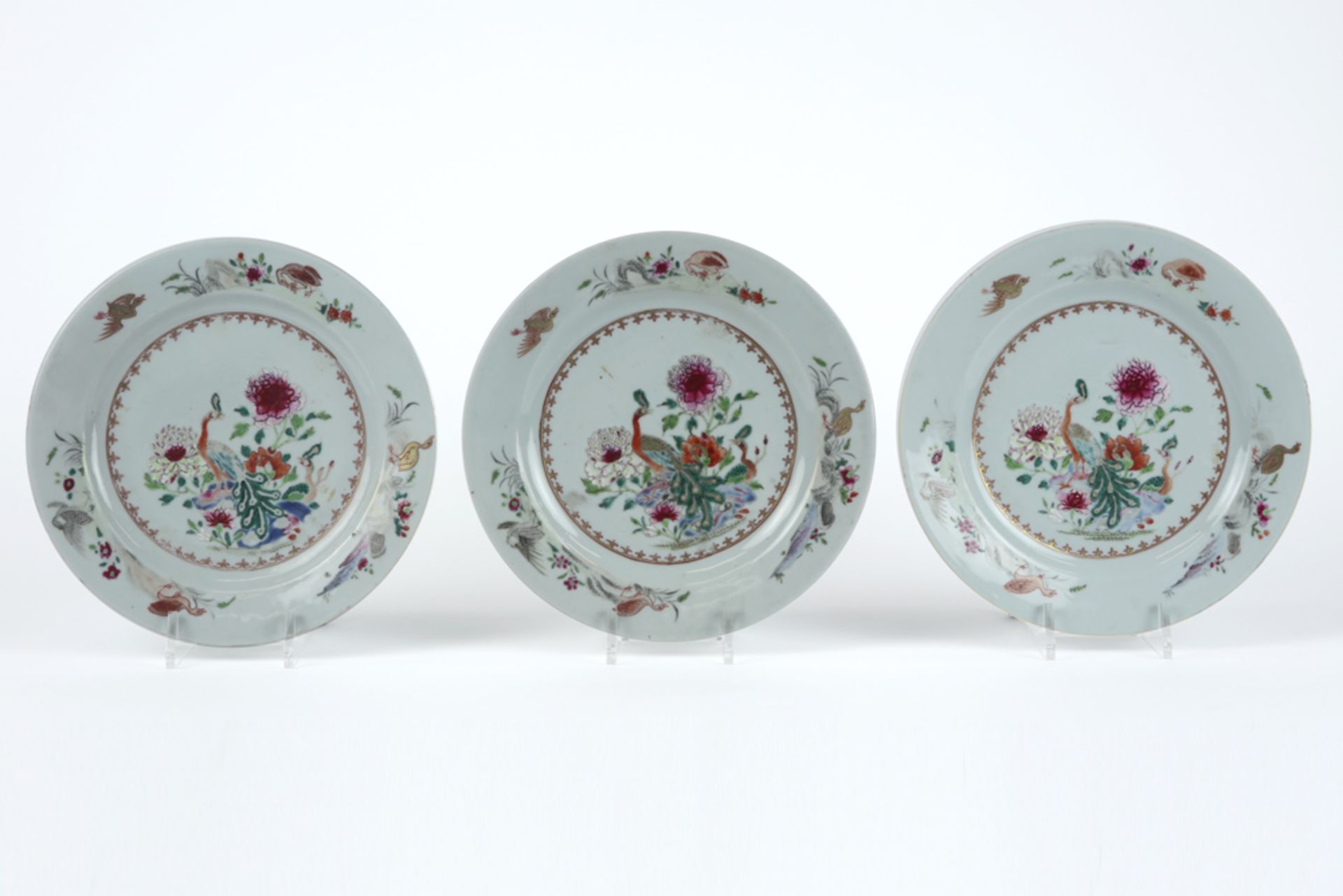 series of six 18th Cent. Chinese plate in porcelain with a 'Famille Rose' decor with flowers and - Image 4 of 5