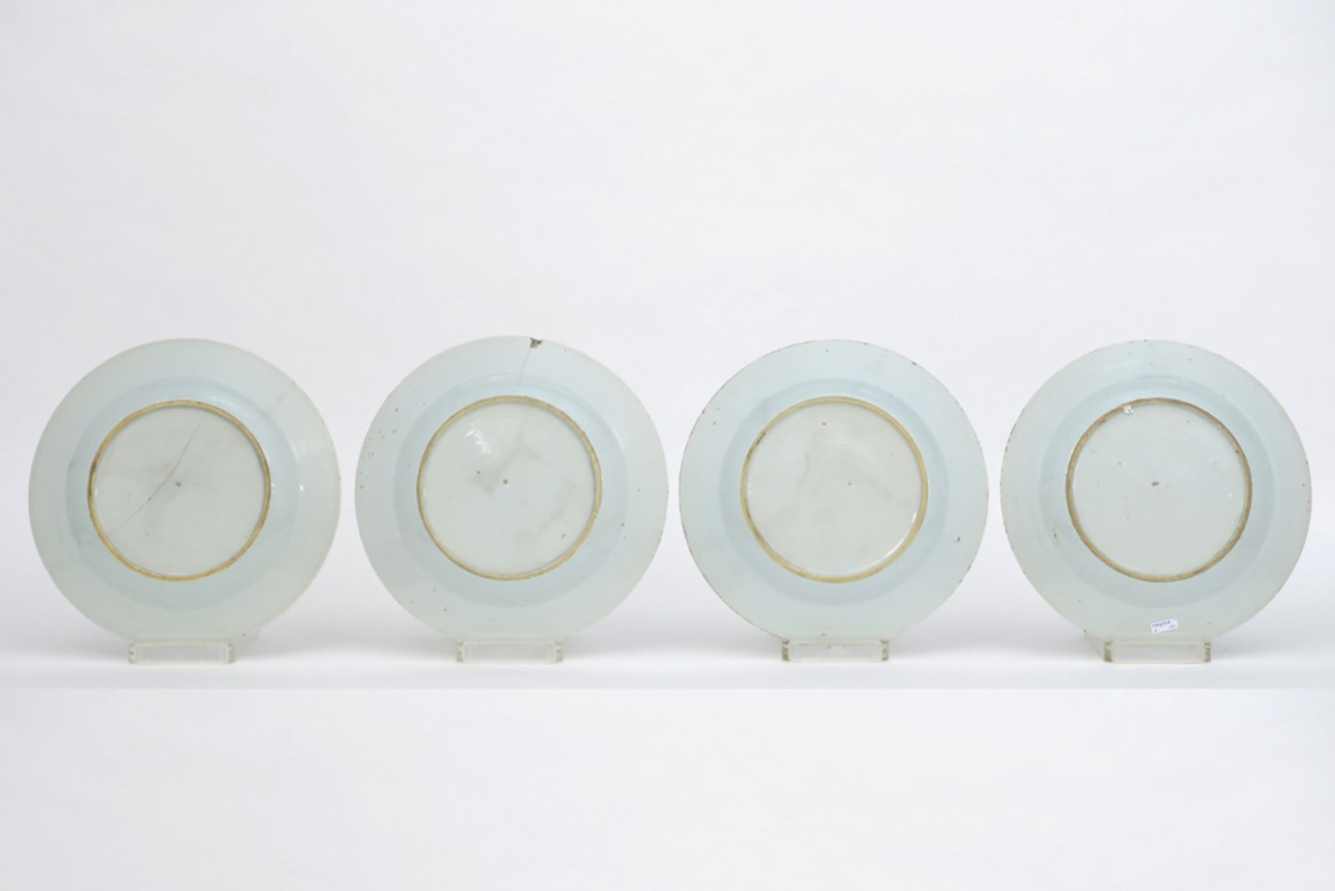 set of four 18th Cent. Chinese plates in porcelain with a blue-white landscape decor || Set van vier - Image 2 of 2