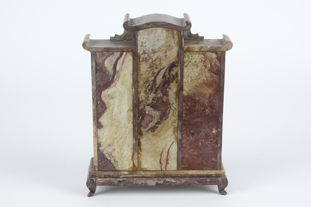Chinese marble miniature armoire (presumably a house shrine) with inlay of mother of pearl - - Image 3 of 3