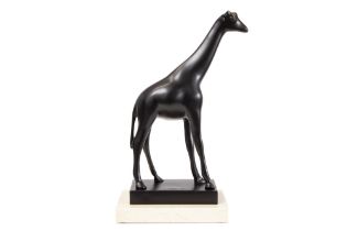 François Pompon signed "Grande Giraffe" sculpture in bronze with black patina posthumous cast by