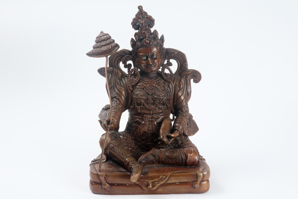 Tibetan "protecting four Heavenly kings" sculpture in copper alloy with brown patina , with its