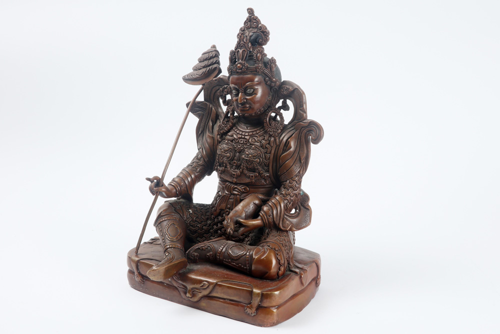 Tibetan "protecting four Heavenly kings" sculpture in copper alloy with brown patina , with its - Image 2 of 4