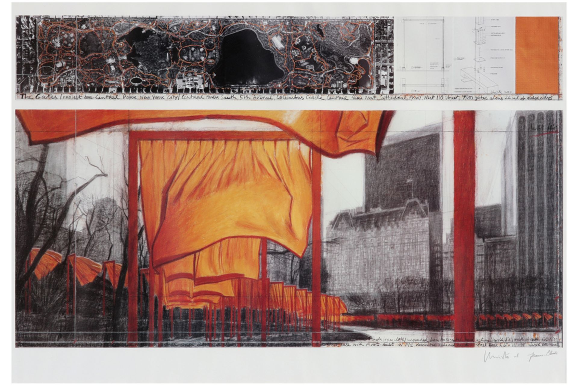 Christo (and Jeanne-Claude) signed print in colours of his project "The Gates, New York" ||