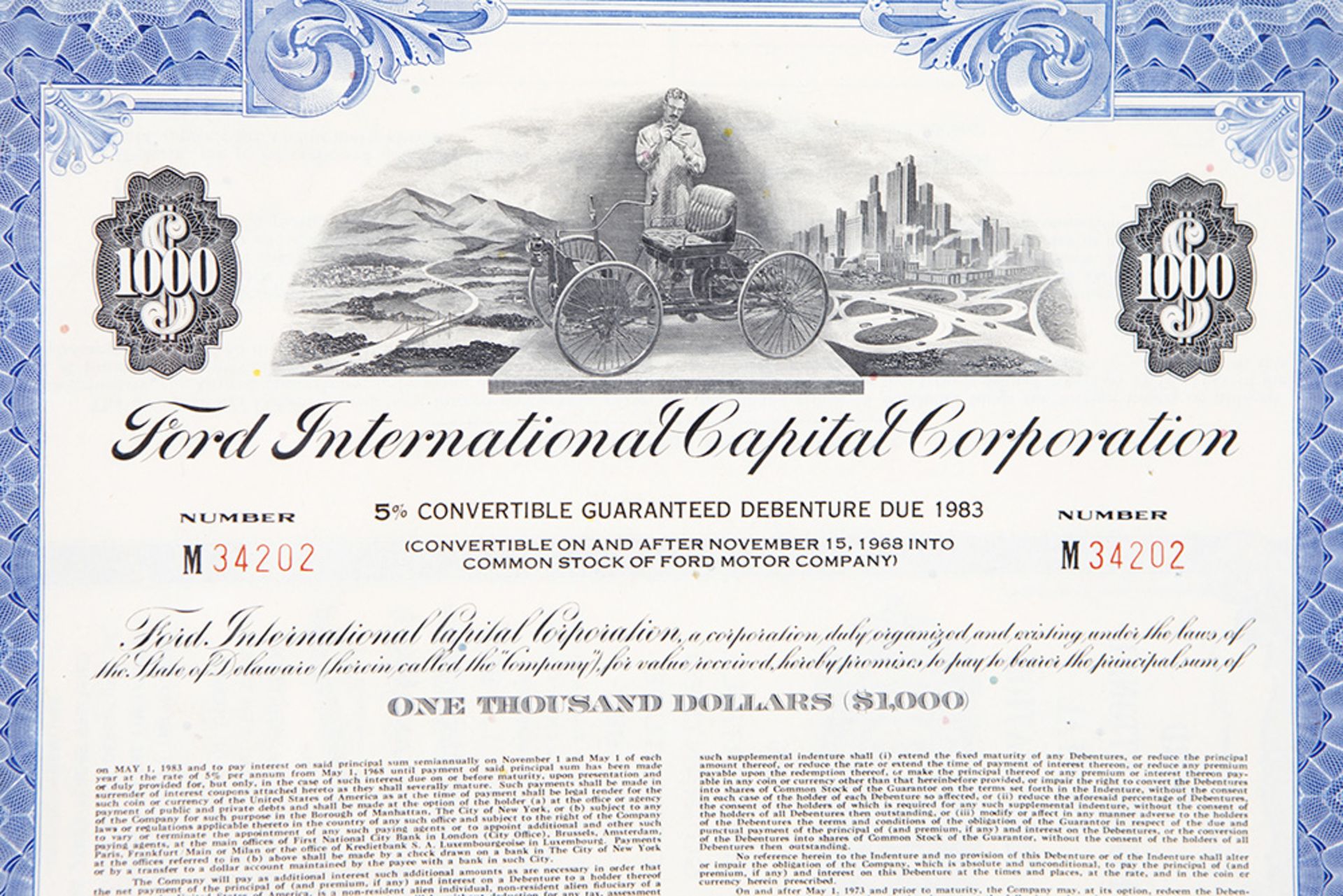 "1000 US dollar" share dd 1968 of Ford International Capital Corporation "1000 US dollar" - Bild 2 aus 3