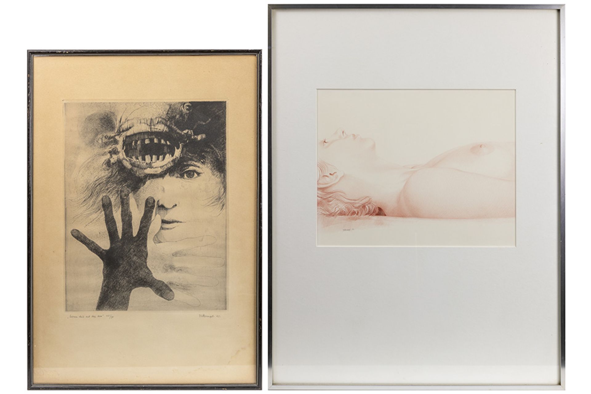 WITTEVRONGEL ROGER (° 1933) two 20th Cent. Belgian works : an etching dated '65 and a drawing