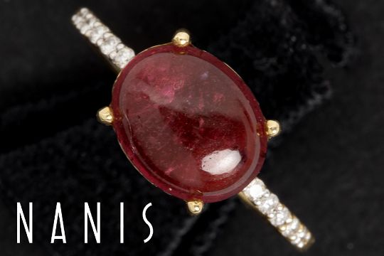 Italian Nanis design ring in yellow gold (18 carat) with a cabochon of garnet and high quality - Image 1 of 2