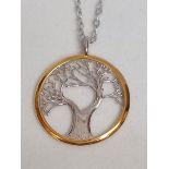 SILVER TREE OF LIFE PENDANT GOLD TRIM