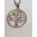 SILVER TREE OF LIFE PENDANT WITH COLOURED STONES