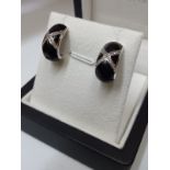 BLACK CERAMIC & DIAMOND EARRINGS/STERLING SILVER