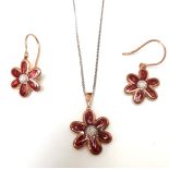 PENDANT & EARRING SET/CERAMIC & DIAMONDS BRONZE /STERLING SILVER