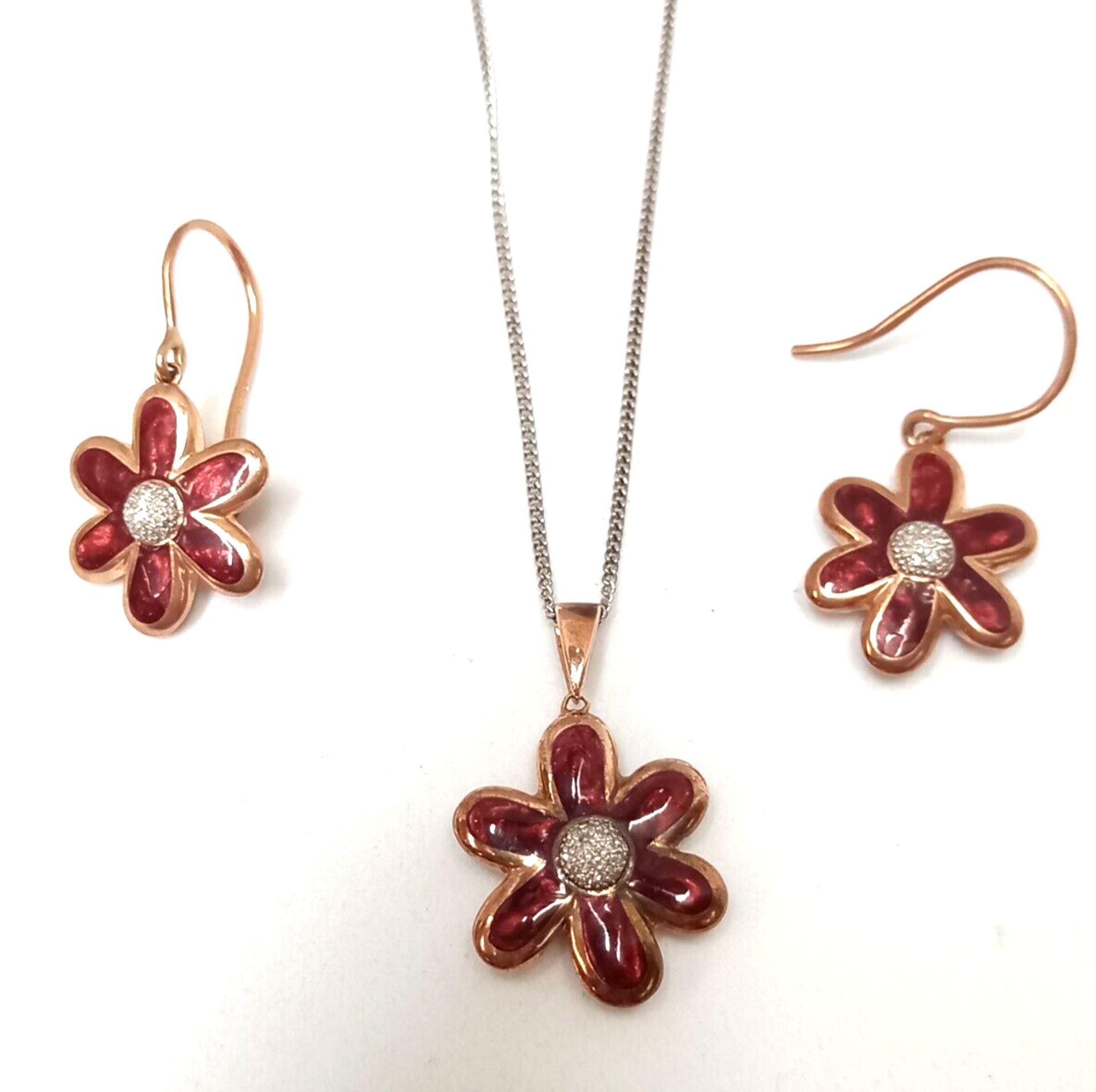 PENDANT & EARRING SET/CERAMIC & DIAMONDS BRONZE /STERLING SILVER