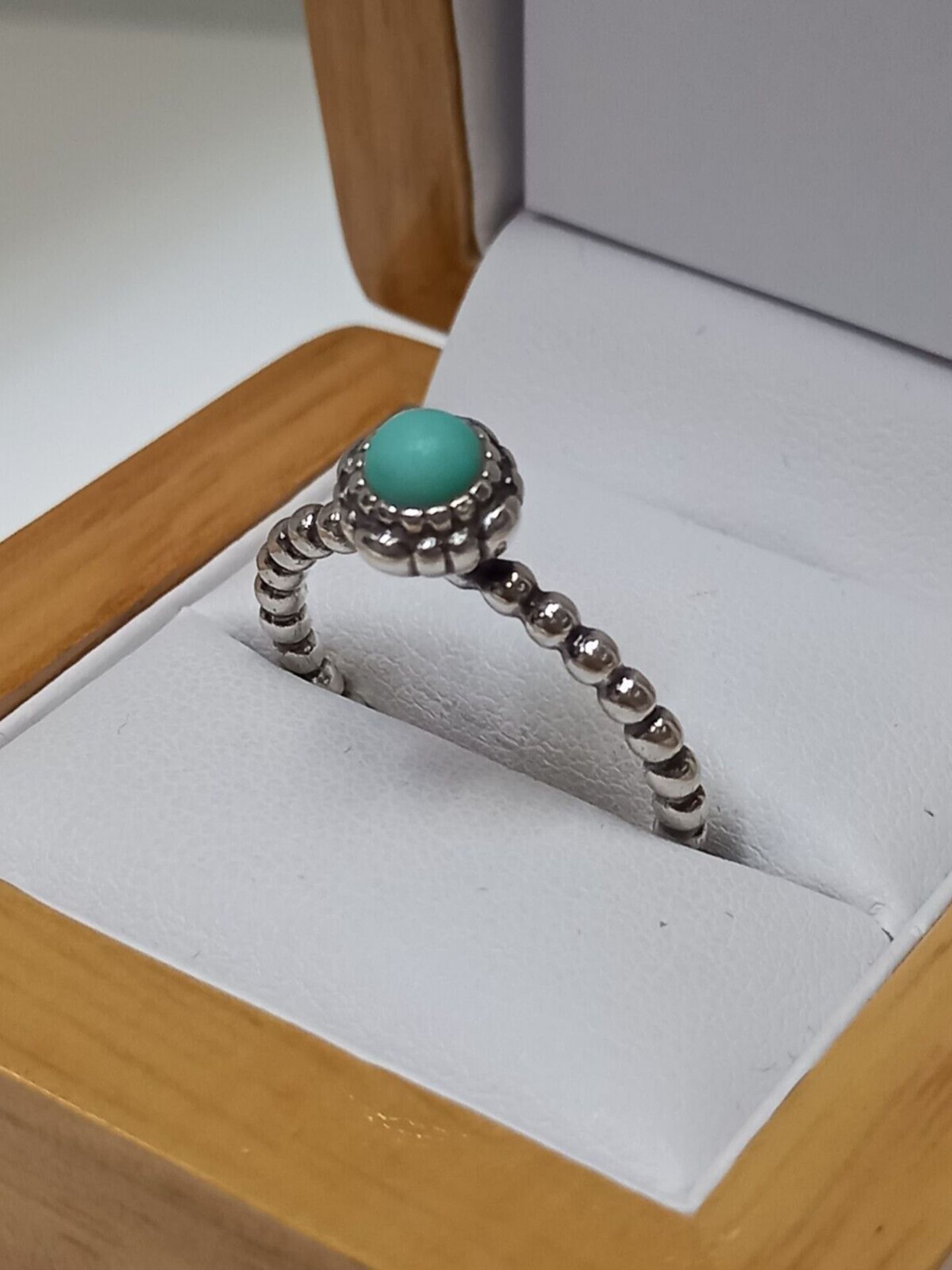 GENUINE PANDORA TURQUOISE DECEMBER BIRTHSTONE RING SIZE R1/2 - Image 3 of 4