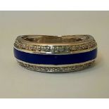 CERAMIC & 0.10CT DIAMONDS RING/ROYAL BLUE STIRLING SILVER