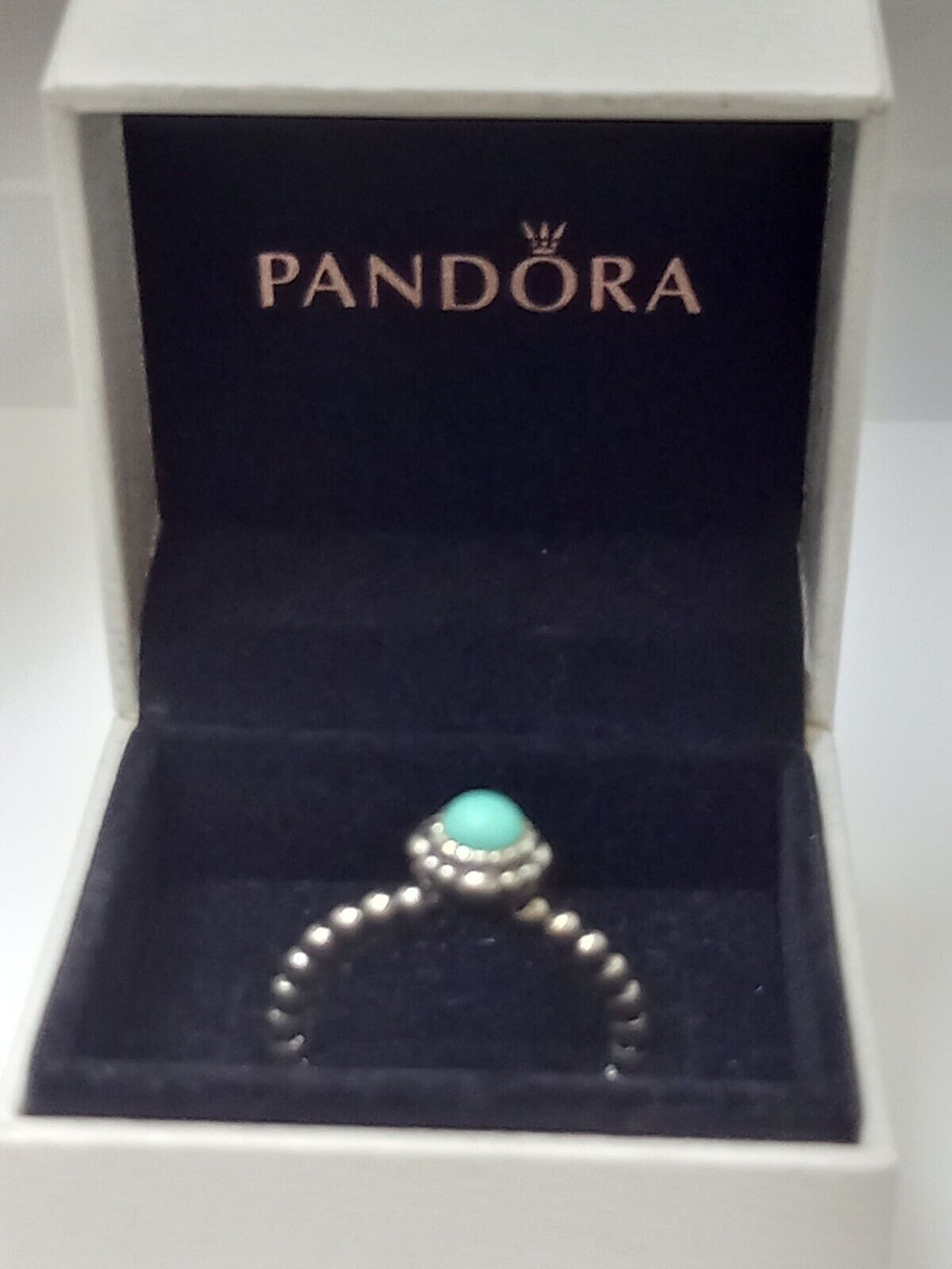 GENUINE PANDORA TURQUOISE DECEMBER BIRTHSTONE RING SIZE R1/2 - Image 4 of 4