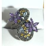 SILVER DRESS RING WITH SEMI PRECIOUS STONES