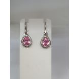 SILVER HOOK EARRINGS WITH CUBIC ZIRCONIA AND PINK STONE