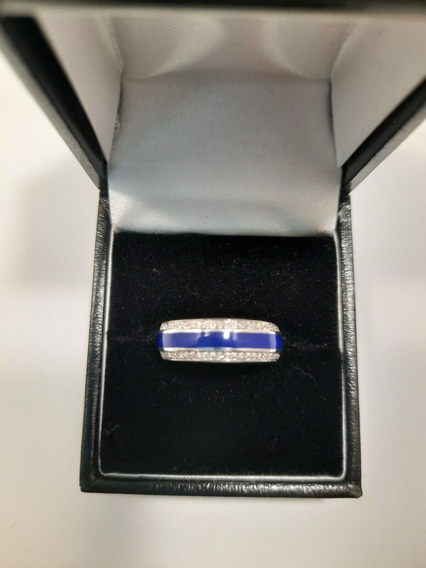 CERAMIC & 0.10CT DIAMONDS RING/ROYAL BLUE STIRLING SILVER - Image 2 of 3
