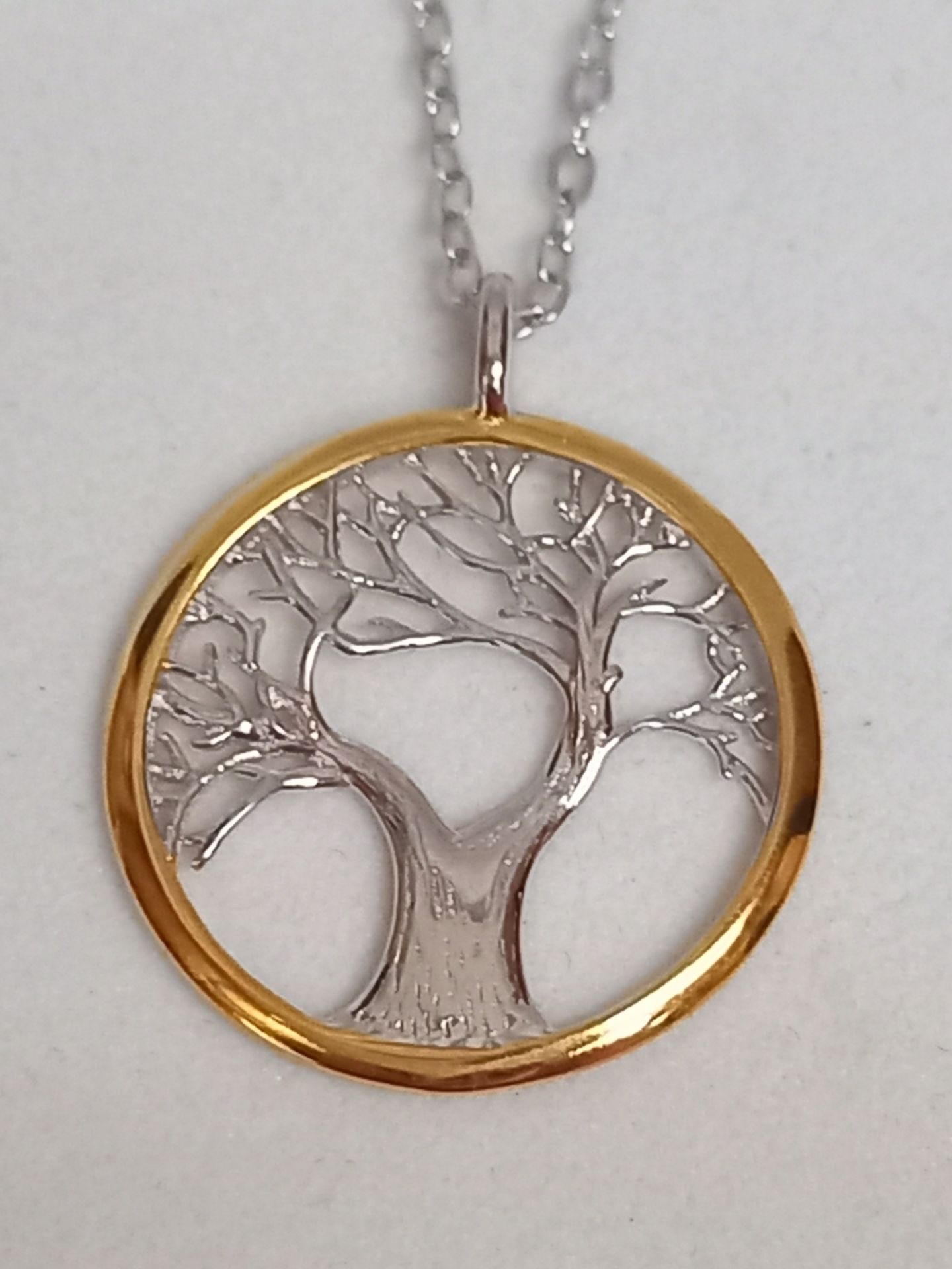 SILVER TREE OF LIFE PENDANT GOLD TRIM