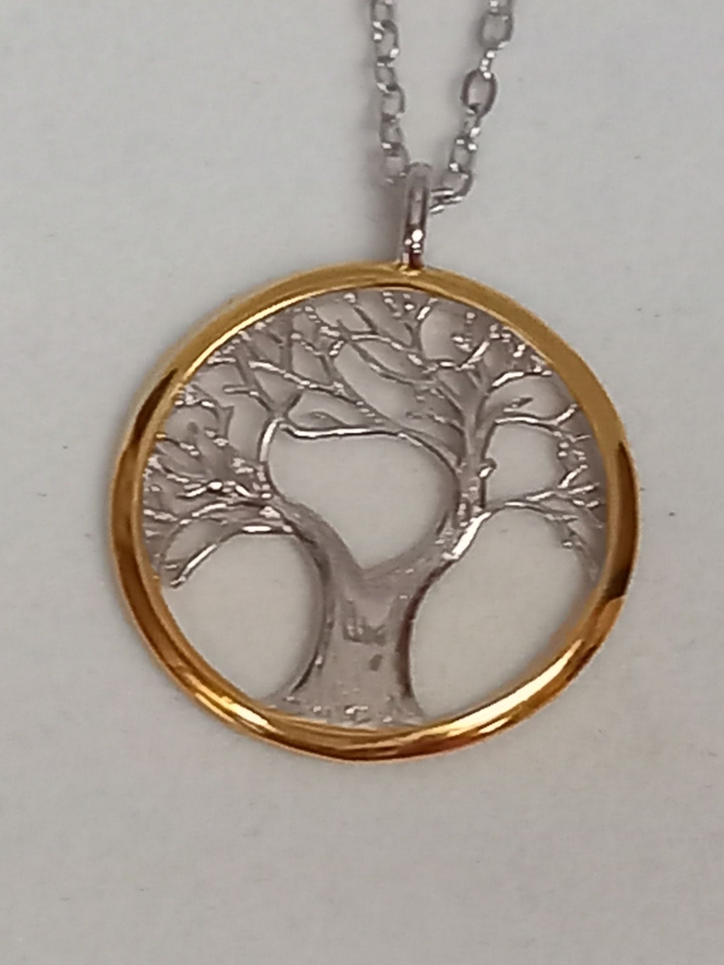 SILVER TREE OF LIFE PENDANT GOLD TRIM - Image 2 of 4