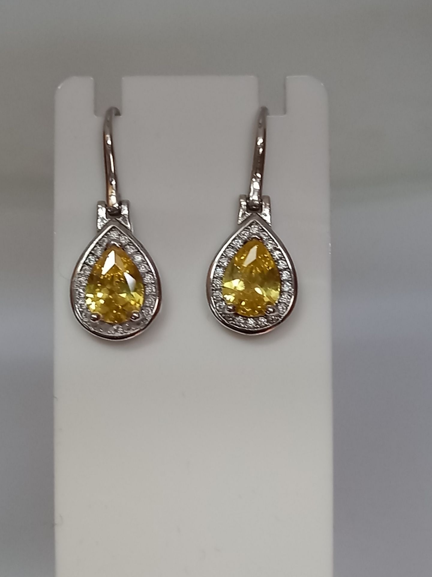 SILVER HOOK EARRINGS WITH CUBIC ZIRCONIA &YELLOW STONE