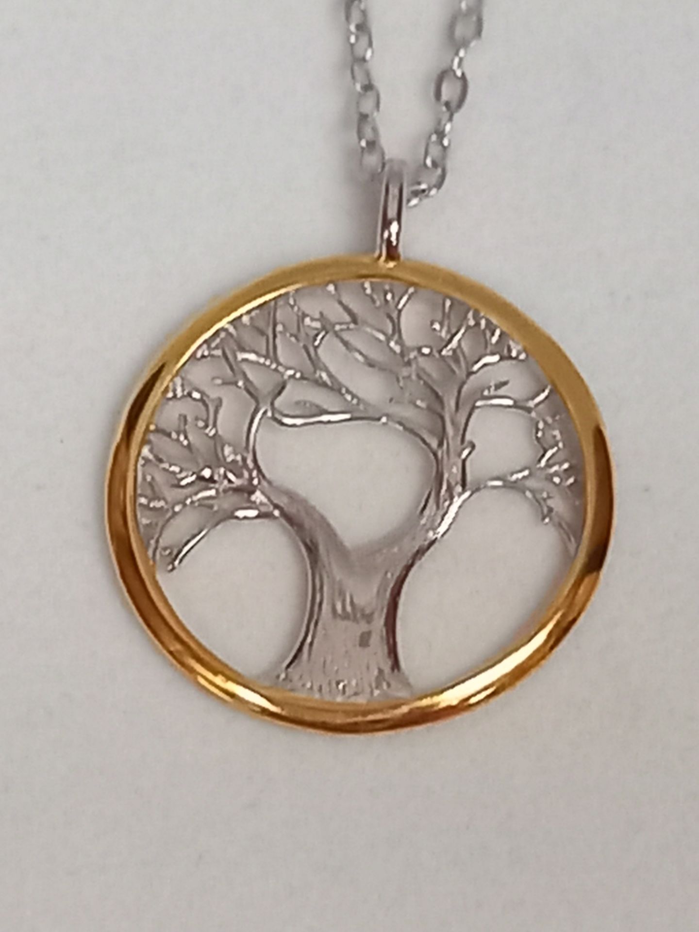 SILVER TREE OF LIFE PENDANT GOLD TRIM - Image 3 of 4