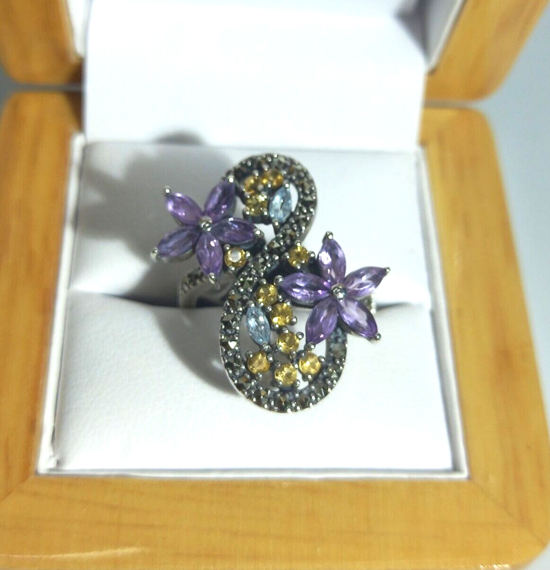 SILVER DRESS RING WITH SEMI PRECIOUS STONES - Image 2 of 6