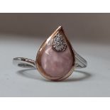 CERAMIC & 0.10CT DIAMONDS RING/PINK/ STERLING SILVER SIZE M1/2
