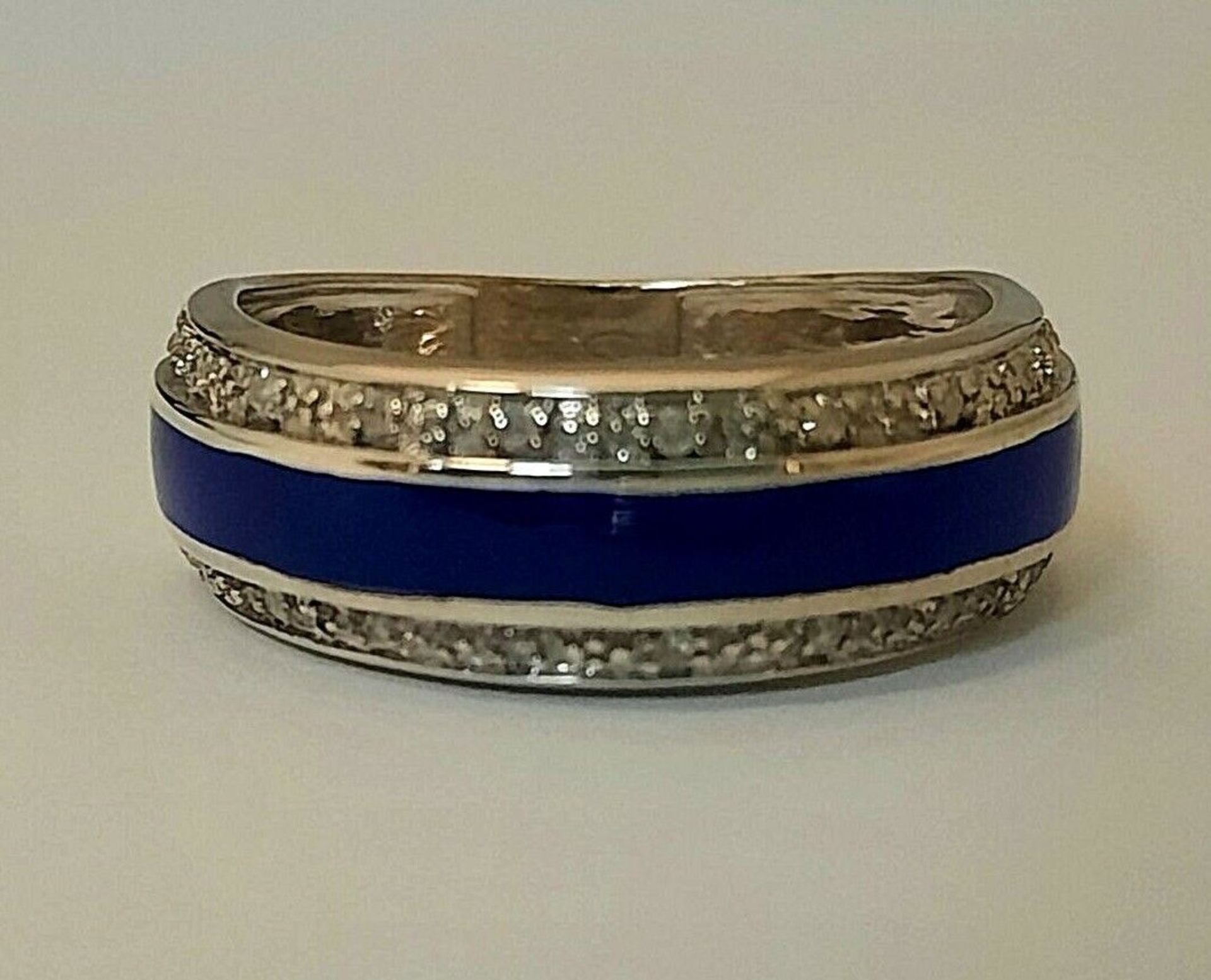 CERAMIC & 0.10CT DIAMONDS RING/ROYAL BLUE STIRLING SILVER