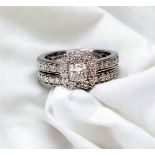 1CT SET PLAT ASSCHER CUT & ROUND DIAMOND ENGAGEMENT RING&WEDDING BAND+VALUATION CERTIFICATE £5850