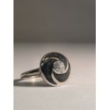 CERAMIC & 0.10CT DIAMONDS RING/GREY STIRLING SILVER