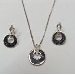 PENDANT & EARRING SET/CERAMIC & DIAMONDS SLATE GREY /STERLING SILVER