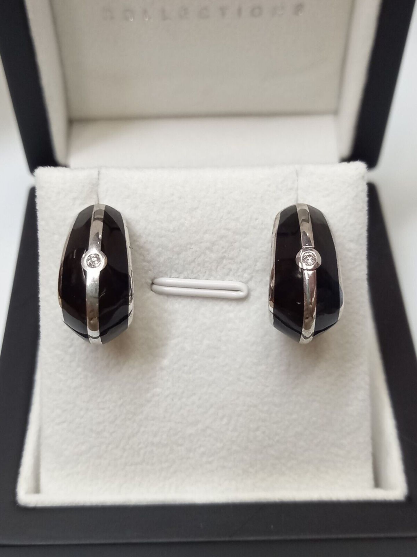 BLACK CERAMIC & DIAMOND EARRINGS/STERLING SILVER - Image 2 of 4