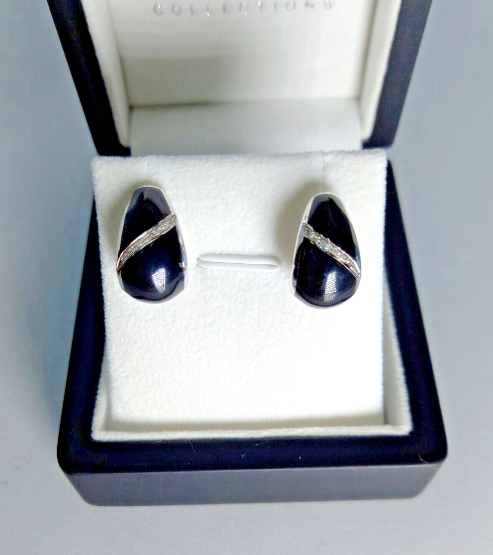 BLACK CERAMIC DIAMONDS EARRINGS/ STERLING SILVER