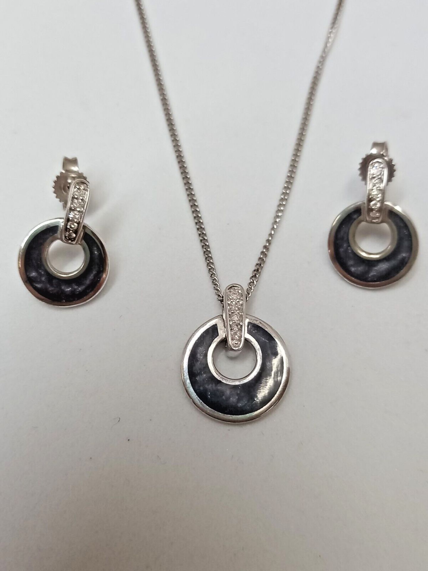 PENDANT & EARRING SET/CERAMIC & DIAMONDS SLATE GREY /STERLING SILVER - Image 3 of 3