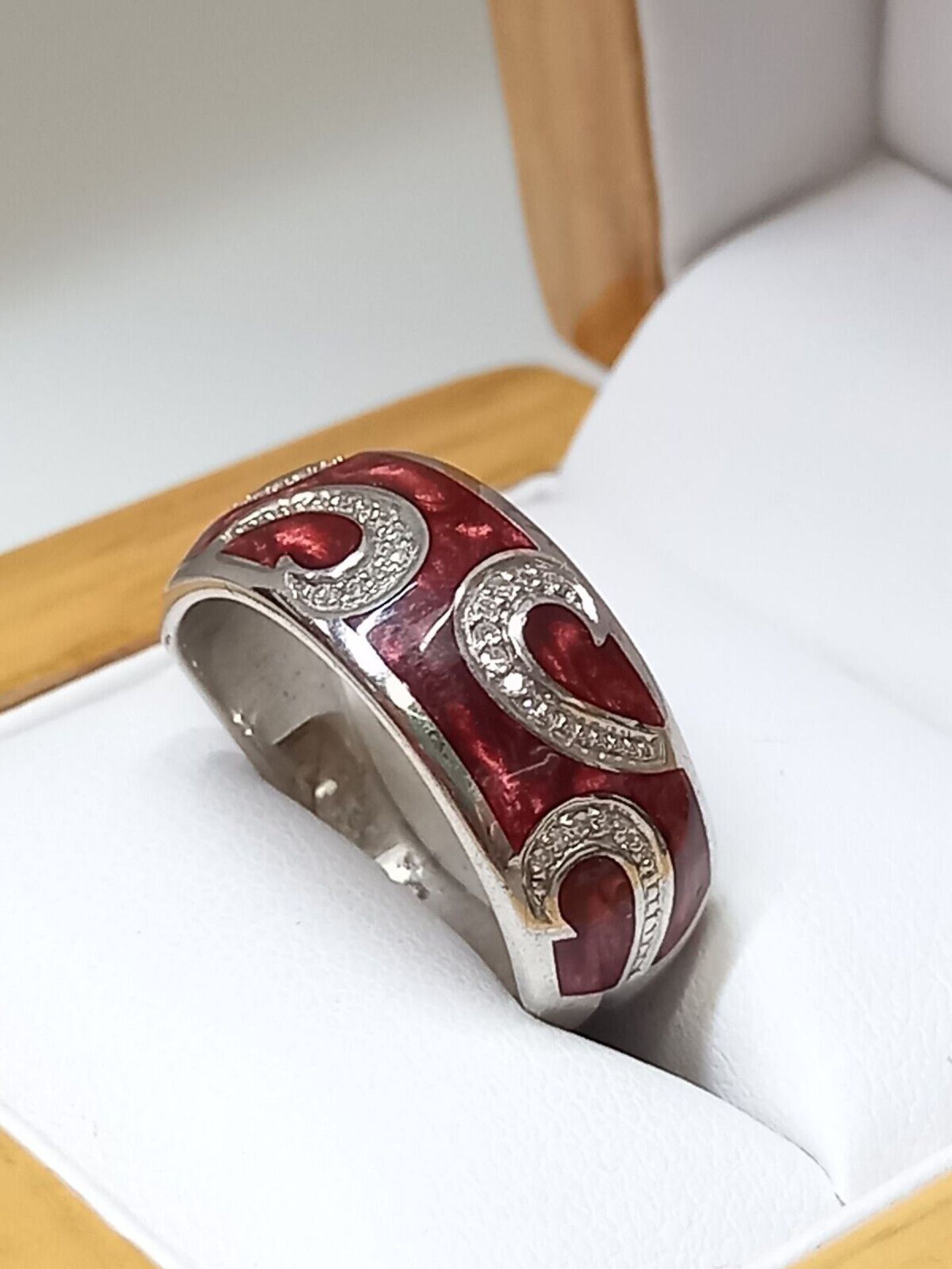 CERAMIC & 0.10CT DIAMONDS RING/BRONZE STERLING SILVER SIZE P