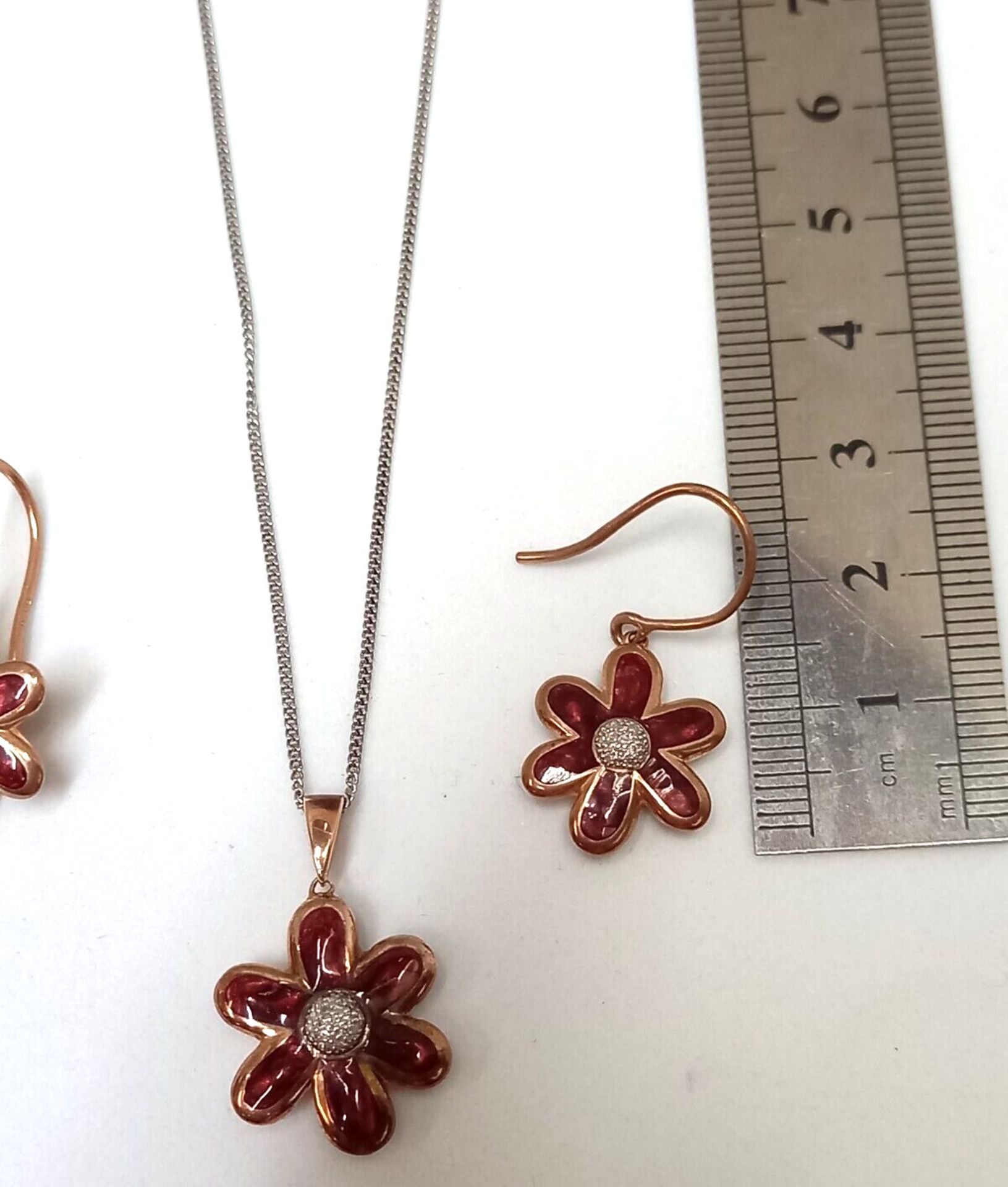 PENDANT & EARRING SET/CERAMIC & DIAMONDS BRONZE /STERLING SILVER - Image 4 of 4