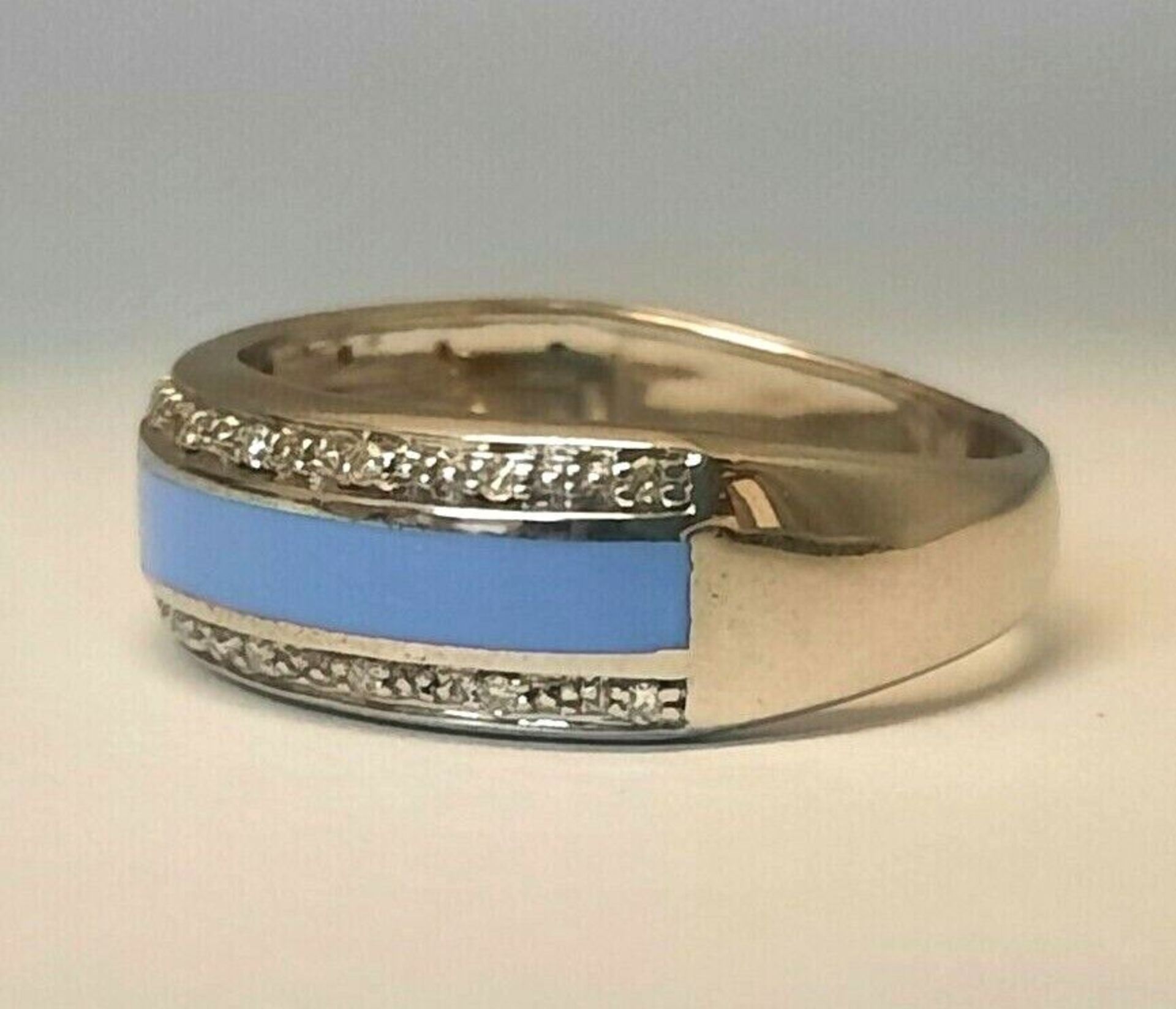 CERAMIC & 0.10CT DIAMONDS RING/PALE BLUE STIRLING SILVER - Image 4 of 4