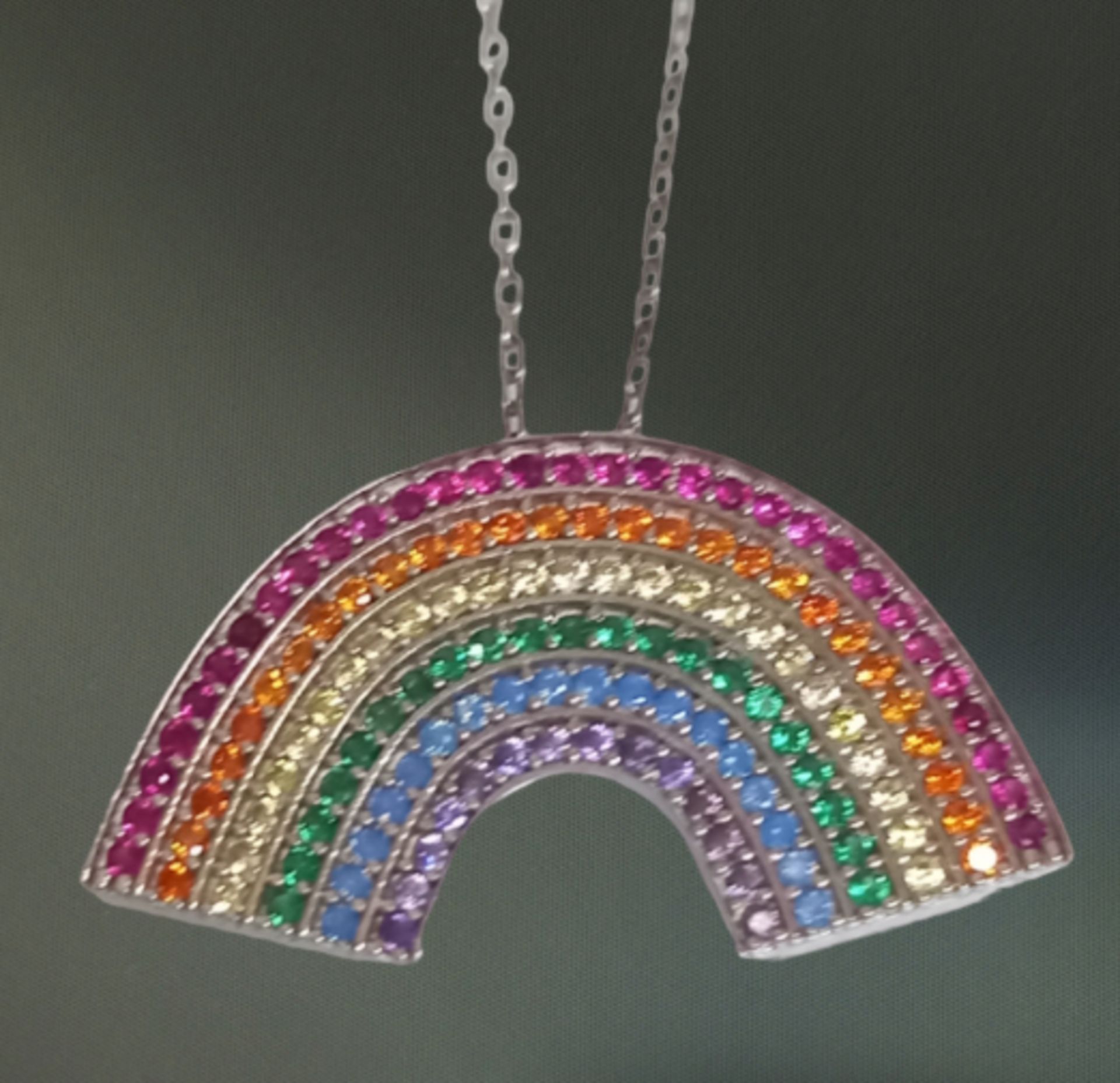 RAINBOW SILVER PENDANT &18" SILVER CHAIN