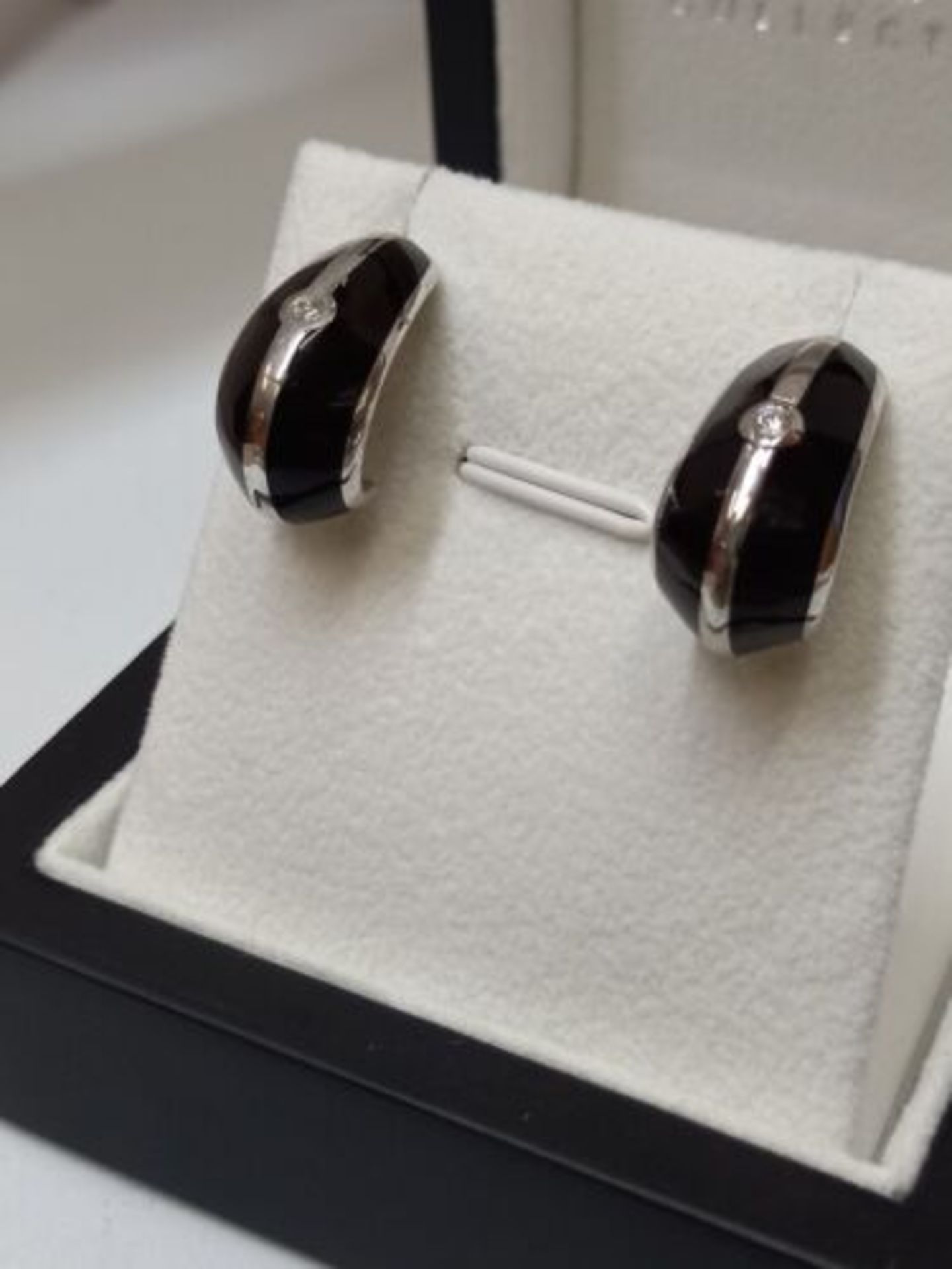 BLACK CERAMIC & DIAMOND EARRINGS/STERLING SILVER