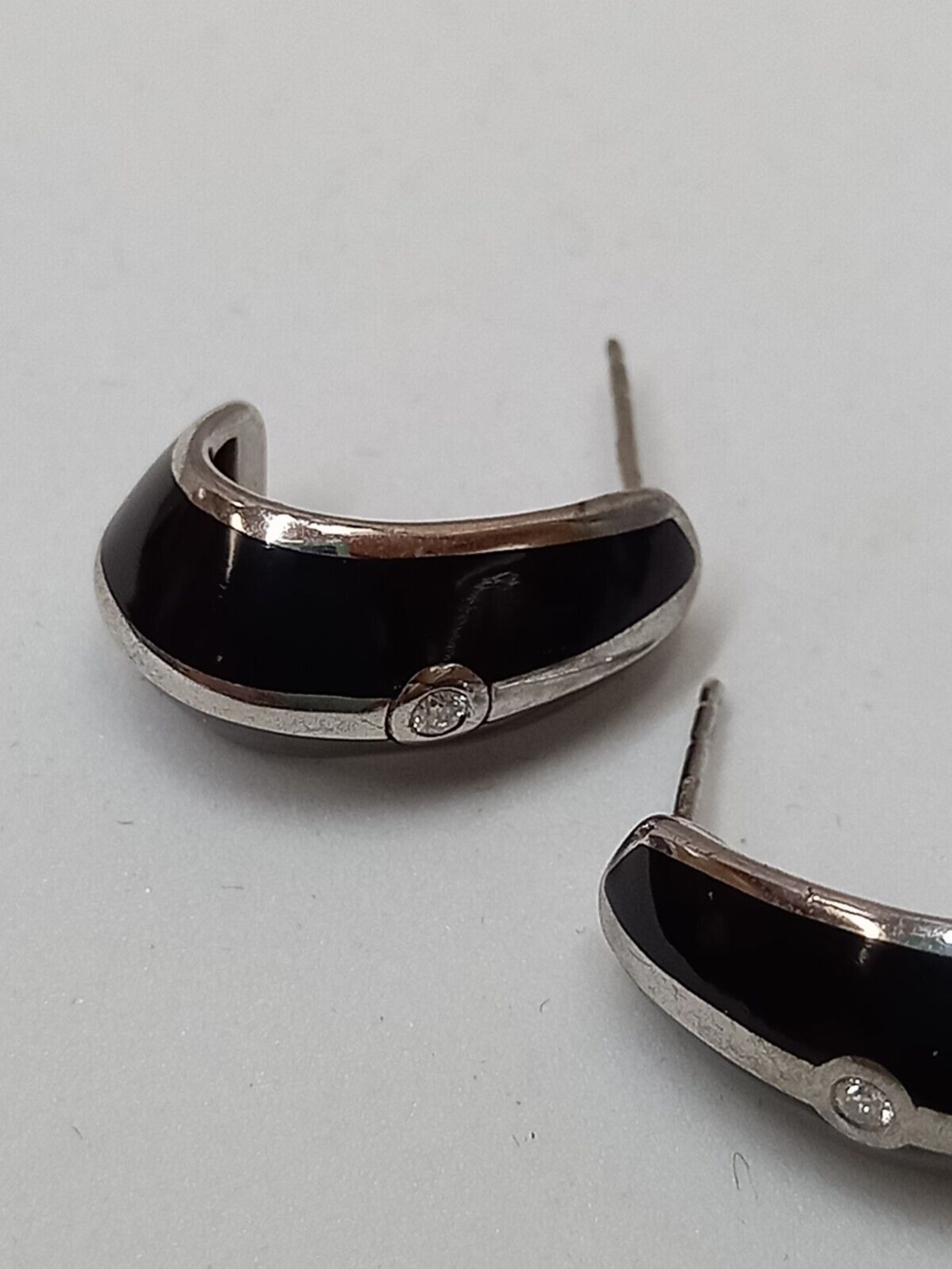 BLACK CERAMIC & DIAMOND EARRINGS/STERLING SILVER - Image 3 of 4