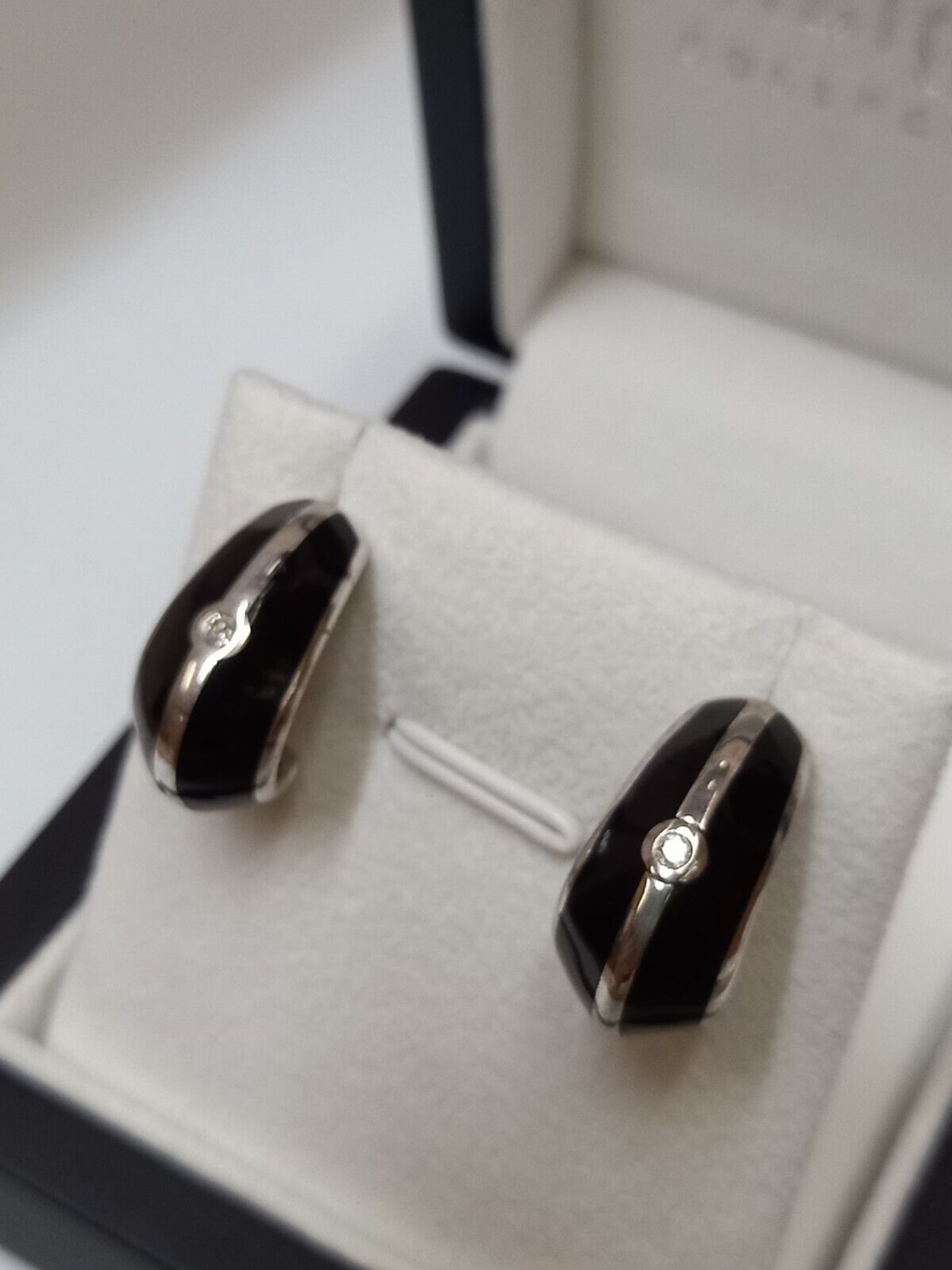 BLACK CERAMIC & DIAMOND EARRINGS/STERLING SILVER - Image 4 of 4