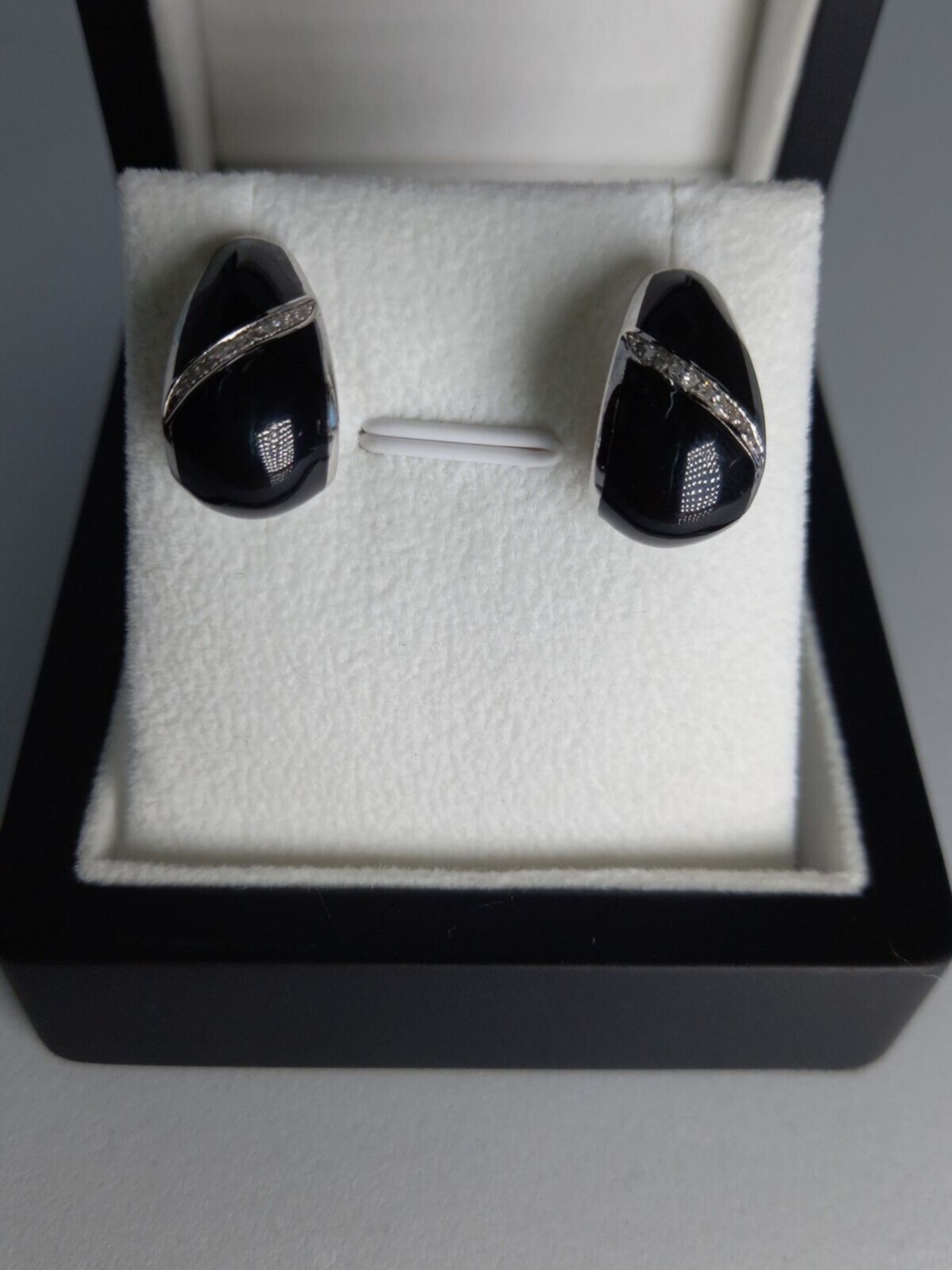 BLACK CERAMIC DIAMONDS EARRINGS/ STERLING SILVER - Image 4 of 5