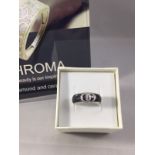 CERAMIC & 0.10CT DIAMONDS RING/ GREY-BLACK/STERLING SILVER SIZE M1/2