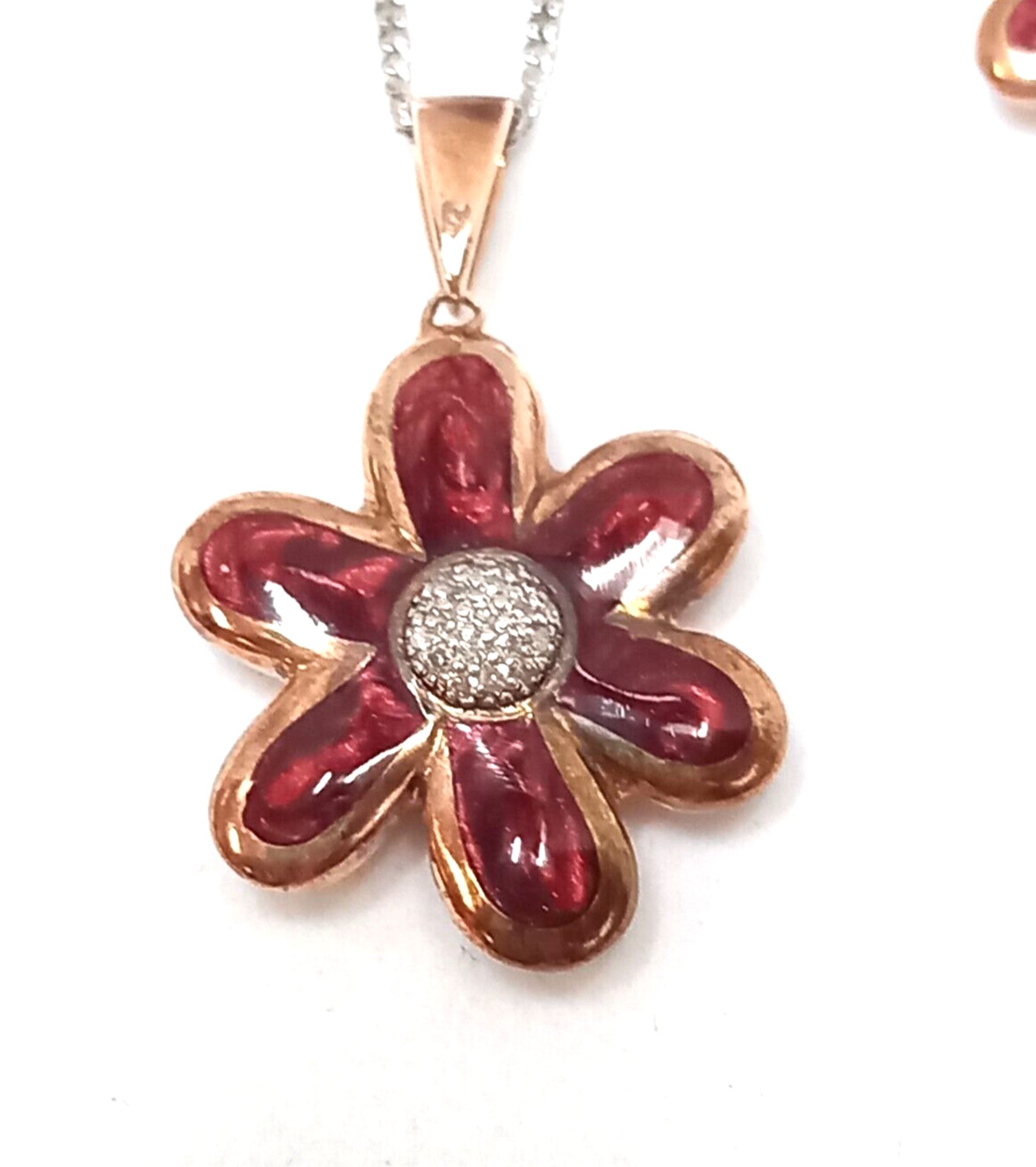 PENDANT & EARRING SET/CERAMIC & DIAMONDS BRONZE /STERLING SILVER - Image 2 of 4