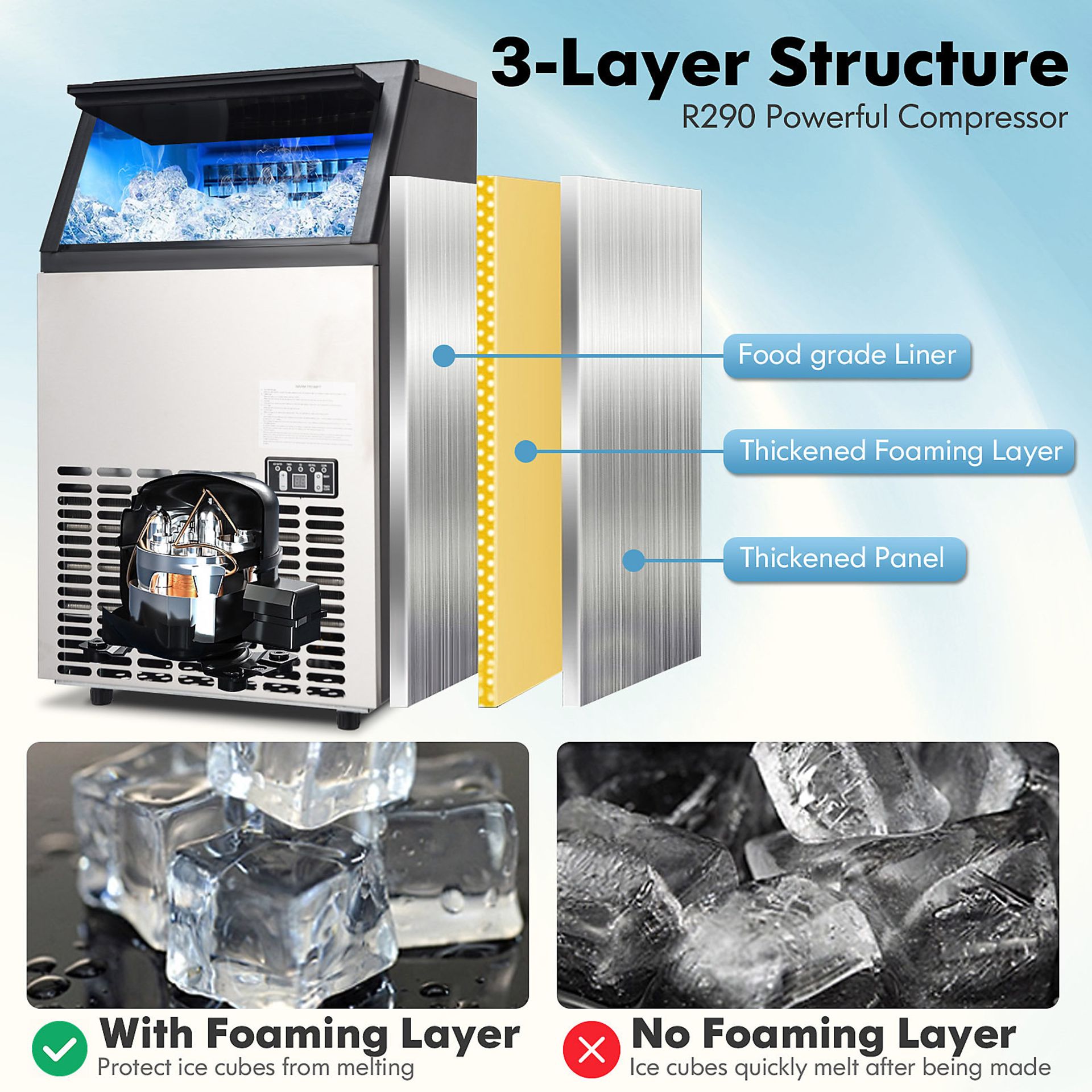 RRP £489 - NO VAT. COSTWAY COMMERCIAL, HOME, OFFICE ICE CUBE MAKING MACHINE SELF-CLEANING - Image 4 of 5