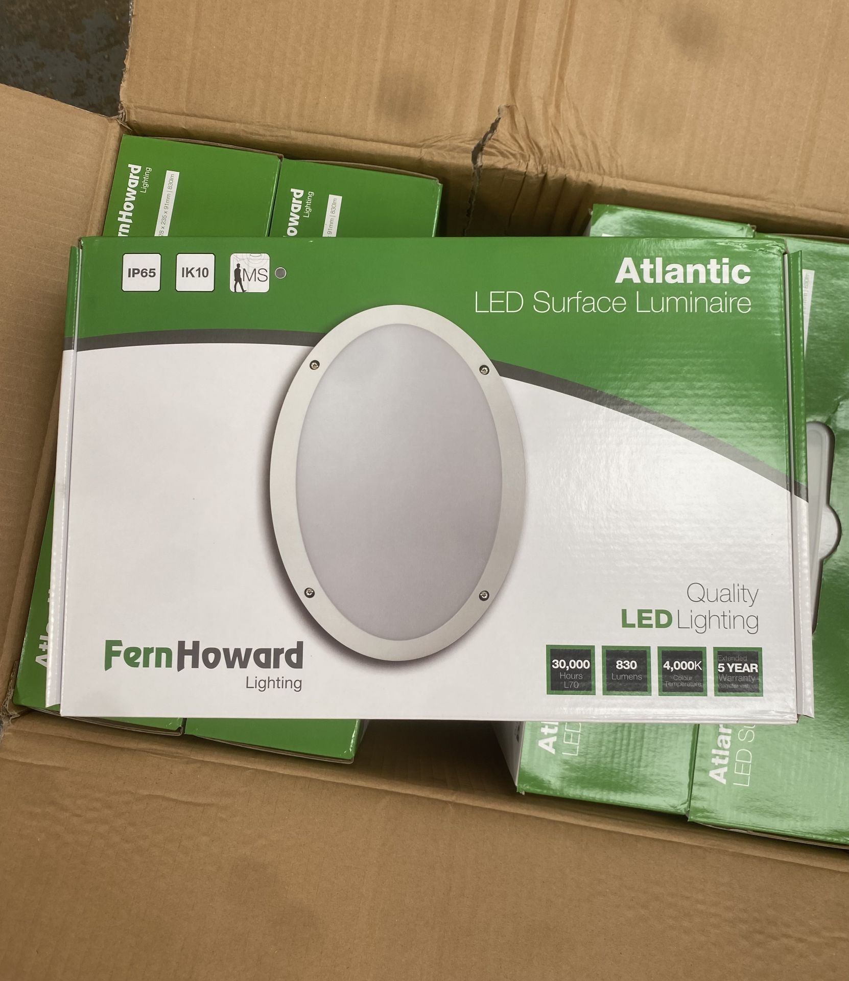 10 X ATLANTIC LED SURFACE LUMINAIRE 4000K WHITE MS TRADE VALUE £721.90